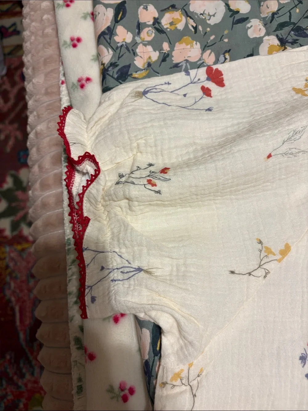 Ownkoti Womens gauze Floral Cream Pajama Set XL
